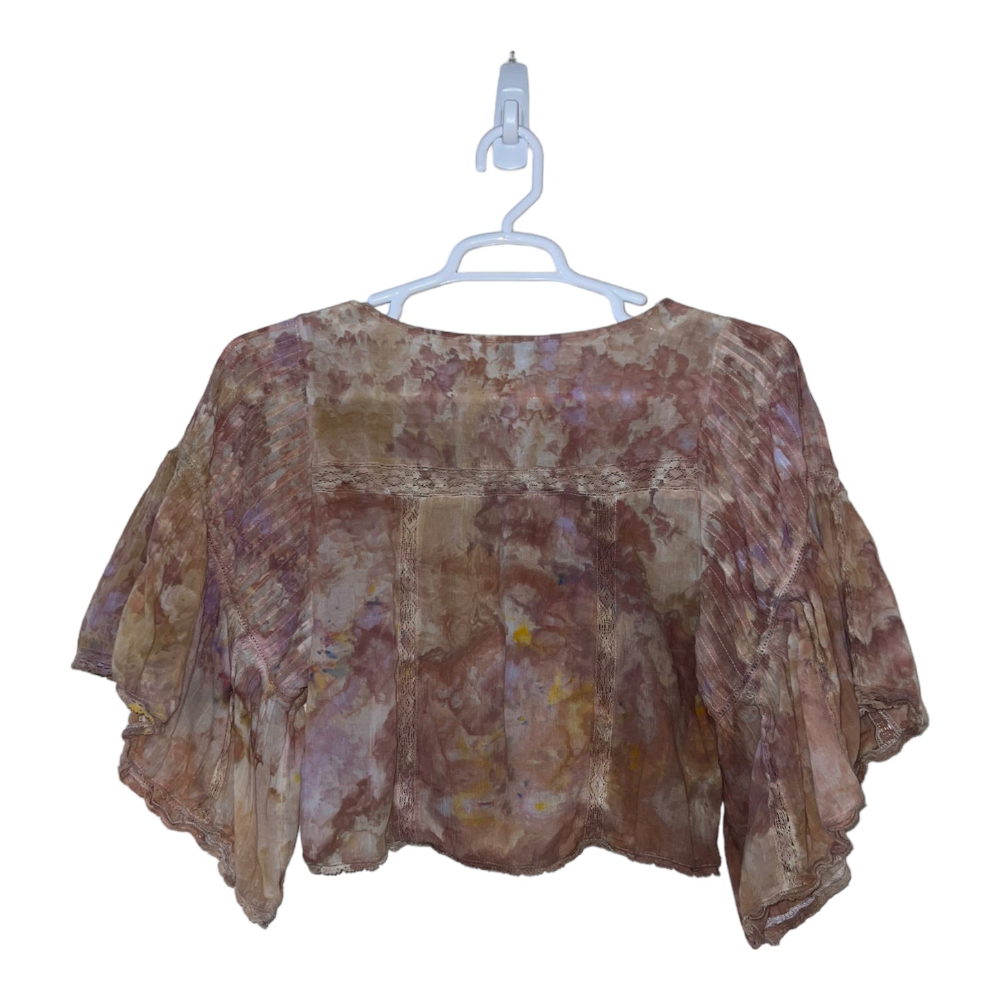 Upcycled Dye Ruffled Arm Crop Top Size Small